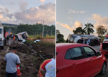 Ônibus com turistas tomba e deixa oito mortos no sul da Bahia