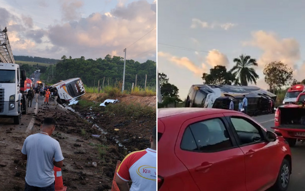 Ônibus com turistas tomba e deixa oito mortos no sul da Bahia