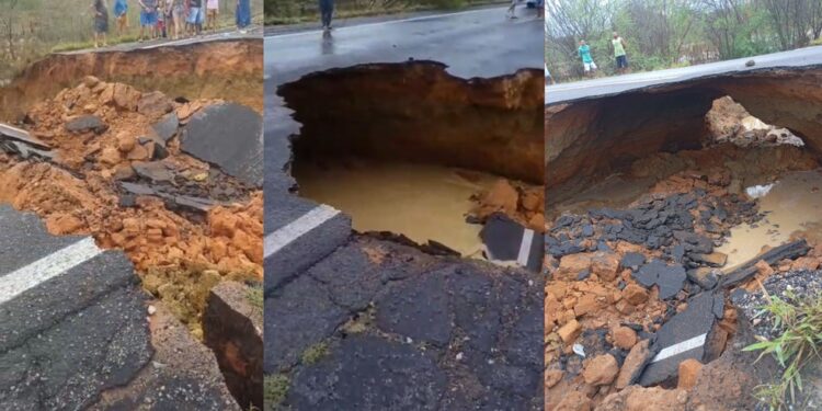 Cratera se abre na BR-116 e trecho de rodovia é interditado; PRF orienta rotas alternativas