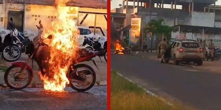 Homem é preso após atear fogo na própria motocicleta durante blitz em Feira de Santana