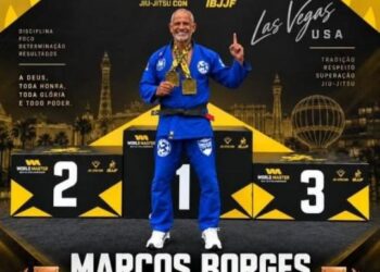Tenente PM R/R Marcos Borges conquista duplo bronze no Mundial de Jiu-jitsu em Las Vegas